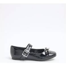 Black Ballerinas River Island Girls Faux Leather Bow Ballet Shoes - Black