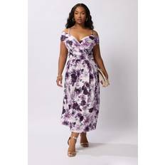 Yours Floral Print Cold Shoulder Dress - Purple