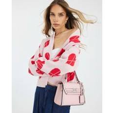 Round Cardigans River Island Pink Knitted Heart Cardigan - Pink