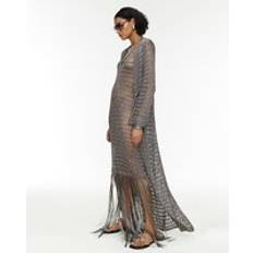 River Island Ri Studio Metallic Grey Maxi Crochet Cardigan
