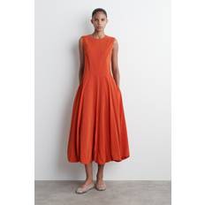 Sleeveless Bubble-Hem Midi Dress - Orange