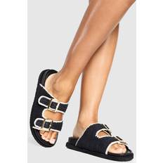 Black Sandals boohoo Wide Fit Crochet Contrast Binding Double Strap Footbed Sandals - Black