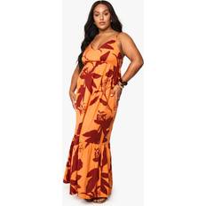 Long Dresses boohoo Plus Abstract Floral Smock Maxi Dress - Orange