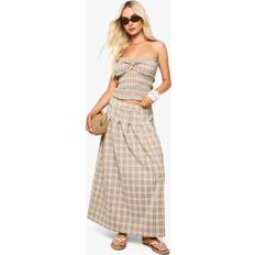 Women Skirts boohoo Check Pleated Split Midi Skirt - Beige