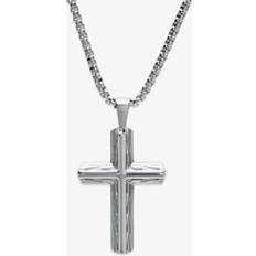 Stainless Steel Patterned Cross Pendant - Silver
