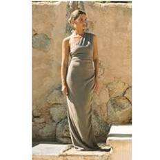 PrettyLittleThing Textured One Shoulder Ruched Maxi Dress - Brown