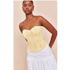 Corset PrettyLittleThing Lace Boned Bandeau Corset Top - Butter Yellow