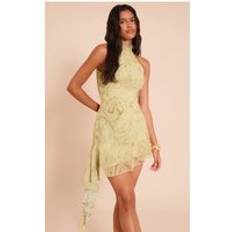 PrettyLittleThing Paisley Print Chiffon Halter Neck Frill Detail Shift Dress - Green