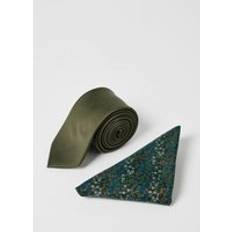 Burton Khaki Tie and Ditsy Pocket Square - Khaki