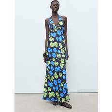 Mango Long Floral Print Dress - Black