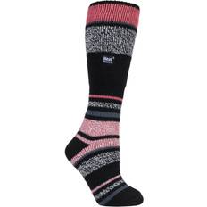 Stripes - Women Socks Heat Holders Long Knee High Thermal Ski Socks - Black Nylon