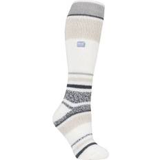 Stripes - Women Socks Heat Holders Long Knee High Striped Ski Socks - Cream Nylon