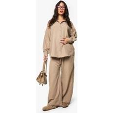 boohoo Womens Maternity Crinkle Stripe Trouser Beige