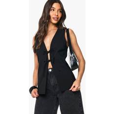 Vests boohoo Bengaline Tie Front Waistcoat - Black