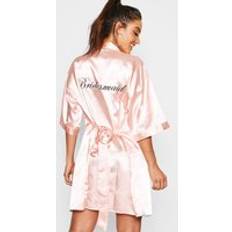 Women Robes boohoo Bridesmaid Satin Dressing Gown - Pink