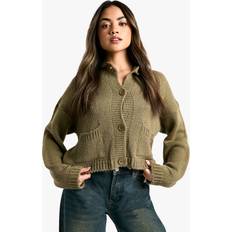 Green Cardigans boohoo Button Through Soft Knit Cardigan - Green