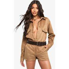 Women Shorts boohoo Suede Look Mini Shorts - Brown