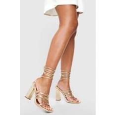 boohoo Wide Fit Multi Strap Block Heel Tie Up Sandals - Gold