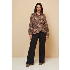 Leopard - Women Shirts Wallis Petite Leopard Print Knot Detail Shirt - Brown