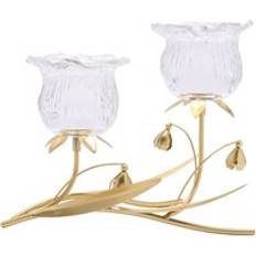 Gold Candle Holders Hestia Clear Glass Flower With Gold Stem Candle Holder