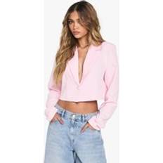 boohoo Basic Woven Relaxed Fit Crop Blazer - Pink