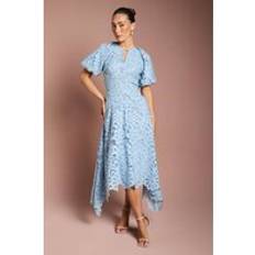 Lace - Women Dresses Coast Lace Hanky Hem Puff Sleeve Dress - Light Blue