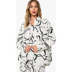 Shirts boohoo Abstract Floral Linen Look Oversized Shirt - White