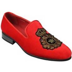 Red Loafers Xposed Faux Leather Embroidered Velvet Loafers - Bright Red