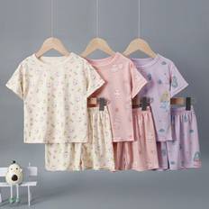 Florals Night Garments Shein Young Girl Cartoon Print Short Sleeve Set - Lightweight