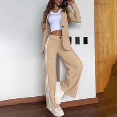 Shein Stylish Elegant Contrast Color Block Long Sleeve Jacket Pants Set - Color Block