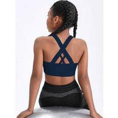 Blue Tank Tops Children's Clothing Shein Tween Girls Solid Color Cross Back Sports Tank Top
