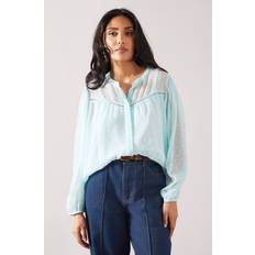 Wallis Petite Dobby Button Collarless Blouse - Blue