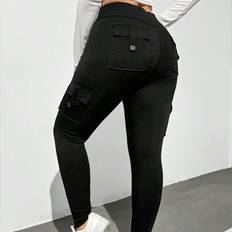 Stretch Leggings Shein Plus Size Women Black Cargo Leggings - Black