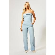 Cotton - Women Jumpsuits & Overalls Misspap Fold Over Bandeau Denim Jumpsuit Light Wash - Grey