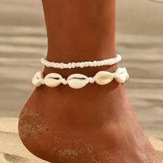 Anklets Shein Shell Bead Decor Anklet 2pcs