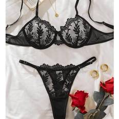 Shein New Spring Summer Lace Floral Embroidered Wireless Bra Set - Spring/Summer