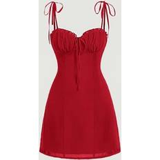Shein Red Ruffle Tie Shoulder Bust Front Cami Dress