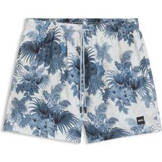 Swimming Clothing BOSS All Over Leaf Print Swim Shorts - Open Blue