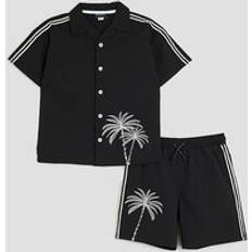 Swim Shorts Children's Clothing River Island Boys Mini Boys Palm Embroidered Swim Shorts Set - Black