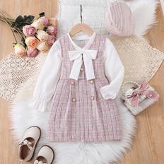 Shein Young Girl Plaid Dress Bow Front Flounce Sleeve Blouse