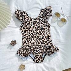 Polyester Bathing Suits Shein Baby Girls Playful Leopard Print Swimsuit - Multicolore