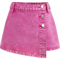 Shein Tween Girls Summer Y2K Casual Boho Asymmetrical Button Denim Skirt & Shorts - Summer