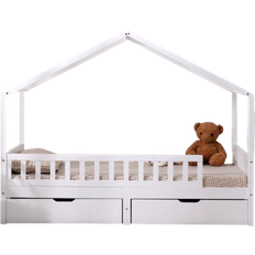 Furniturehmd Furniturehmd white wooden kids bed frame house bed with storage drawers 37.8x75.8"