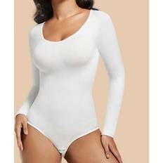White Bodysuits Shein Women's White Seamless Bodysuit Long Sleeve