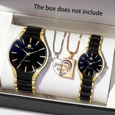 Metal - Unisex Jewellery Sets Shein Casual Round Unisex Couple Watches Steel Band Quartz - Multicolor