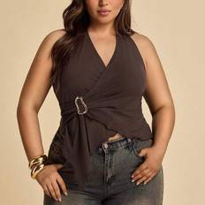 Shein Asymmetrischer Saum Mit Metall Schnalle Trägertop - Braun