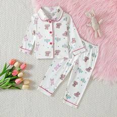 6-9M Pyjamases Shein Baby Girl Pajamas Apricot Ground Cute Rabbit Bear Print Pants - Home Outfits