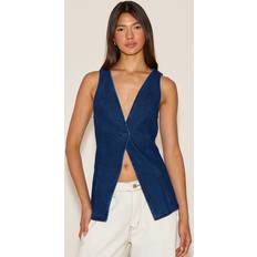 PrettyLittleThing Button Detail Sleeveless Denim Waistcoat - Indigo