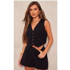 Breathable Vests PrettyLittleThing Look Boxy Detail Waistcoat - Black