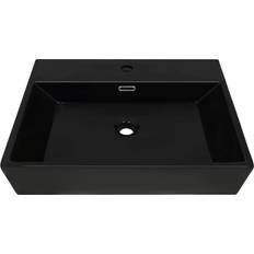 vidaXL Vasque Avec Trou De Robinet En Céramique Noir 60.5 x 42.5 x 14.5 cm